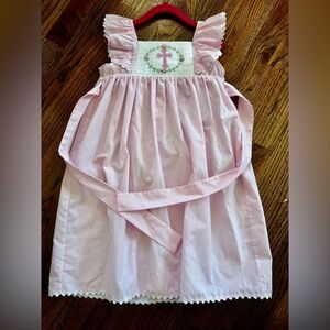 Southern Smocked Easter Dress – Pink Check with Cross Embroidery